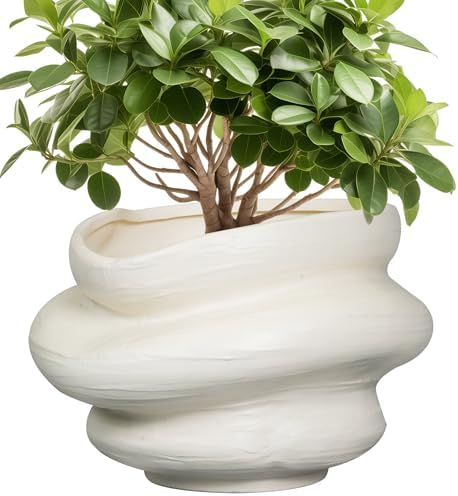 Ceramic Plant Pots Bonsai 10.6 Inch - Flower Pots for Indoor Plants, Large Plant Pots with Drainage Hole, Decorative Planter Outdoor Flower Pot for Office, Gift for Men Women, White by Teagas