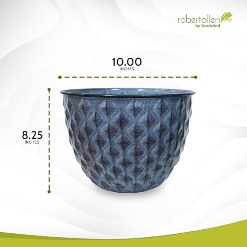 Headwind Glazed Ironstone Diamonte Collection – Capri Blue 10-Inch Decorative Plant Pot, Indoor & Outdoor, Vintage Diamond-Textured, Lightweight & Weather-Resistant for Garden Use by Robert Allen - Image 2