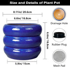 SQOWL 8 Inch Plant Pot - Ceramic Planter Indoor Plant Pot with Drainage Hole Outdoor Flower Pot Round Decorative Plant Pots for Kitchen Counter Desk Decor Blue - Image 3