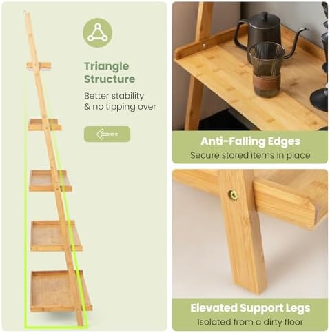 Tangkula 5-Tier Ladder Shelf Bookcase, Bamboo, 72”H, Natural - Image 7