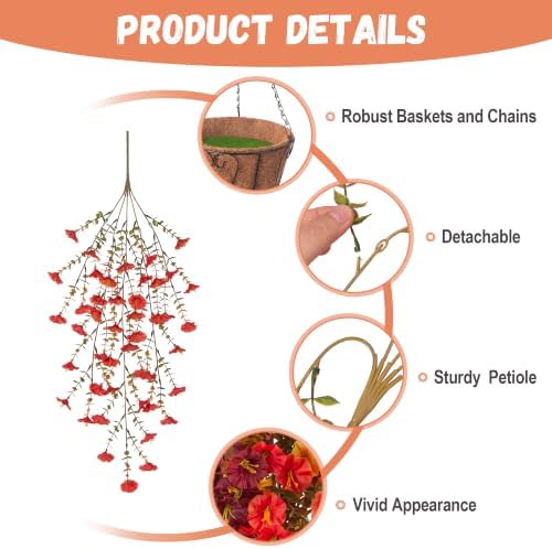 Fake Fall Artificial Outdoor Flowers Plant with Hanging Basket UV Resistant - Image 2