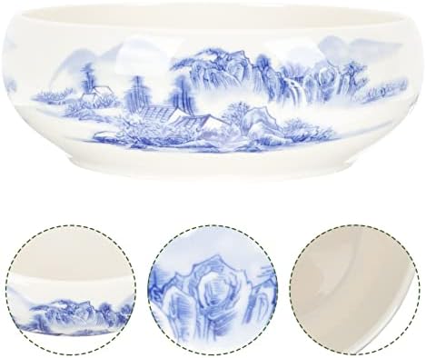 GANAZONO Faux Grass Decor Blue and White Porcelain Plant Pots Oriental Chinese Ceramic Flower Pots Decorative Calligraphy Ink Dish Succulents Pot for Indoor and Outdoor Plants Decor - Image 2