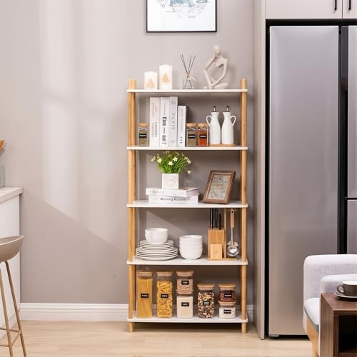 5‑Tier Expandable Freestanding Bamboo Bookshelf, Wooden Bookcase - Image 3