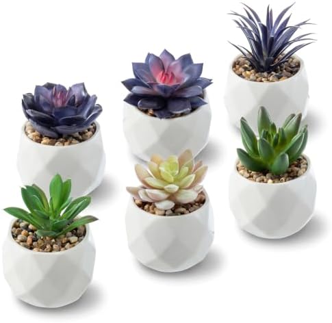 MyGift Blue & Green Artificial Succulent Plants, Ceramic Pots, Set of 6 by MyGiftHome