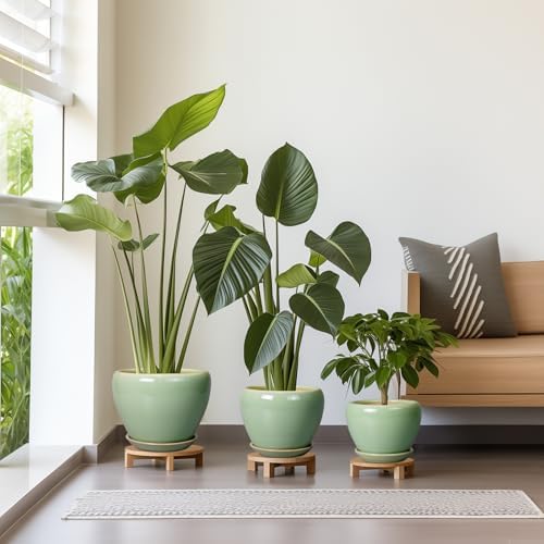 Ceramic Pots for Plants, 10/8/6 Inch Flower Pots Indoor, Green - Image 2