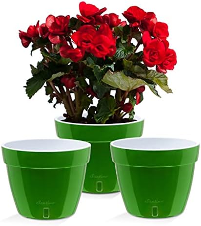 Santino ASTI 9.2 Inch Self Watering Planter Green-Gold/White (Set of 3) for Indoor Plants - Premium Quality Modern Plastic Pot w/Water Level Indicator for All House Plants African Violets and Dahlias by Smart+Planters