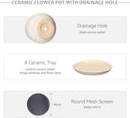 7.5 Inch Ceramic Planter with Saucer,Modern Garden Pots with Drainage Hole Mesh Net, for Indoor Outdoor Use (Silk White) - Image 4