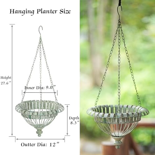 Set of 2 Metal Hanging Planters,Outdoor Hanging Baskets Garden Patio Porch. - Image 4