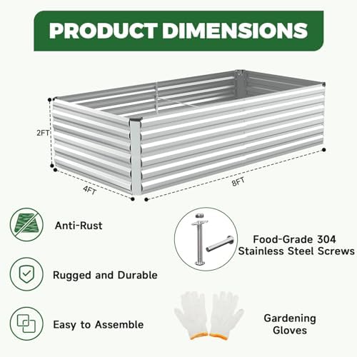 NAVINE 8x4x2ft Outdoor Metal Raised Garden Bed, Metal Planter Box, 4-Pack - Image 2