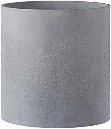 FaithLand 14 Inch Fiberstone Planter - Lightweight Modern Cylinder Plant Pot with Drainage Hole & Plug, Authentic Concrete Look, Gray by FaithLand