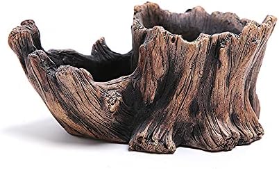 DIYOMR Cement Driftwood Planter Pots Imitation Stump Log Concrete Flower Succulent Pot/Container (8.3" L x 4.7" W x 3.5" H,Brownish Red) by DIYOMR