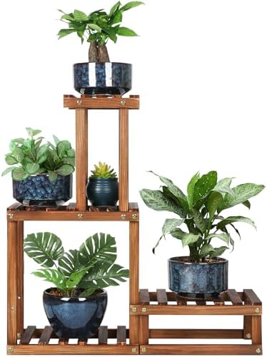 Wood Plant Stand Indoor Outdoor 4 Tier Plant Rack Corner Plant Shelf by COOGOU