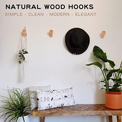 Felidio Wood Wall Hooks, 6 Pack Natural Wooden Coat Hooks Wall-Mounted, Rustic Heavy Duty Hook for Hanging Towels Coats Plants, Entryway Hat Hanger Wall Coat Rack (Beech Wood) - Image 3