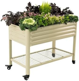 Vego garden Rolling Elevated Raised Garden Bed, 2' x 4' Outdoor Planters Boxes with Legs & Storage Rack for Patio, 700 Lbs Weight Capacity, Raised Beds for Gardening, Pearl White by Unknown
