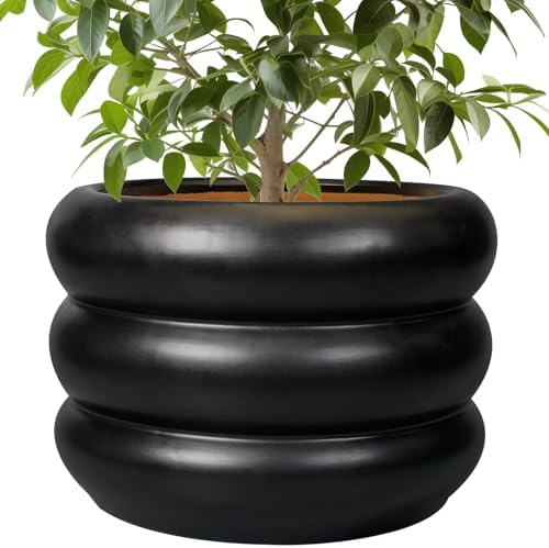 SQOWL 10 Inch Pot for Plants - Ceramic Planter for Indoor Plants Large Plant Pot with Drainage Hole Outdoor Flower Pot Decorative Round Planter for Porch House Decor Black by SQOWL