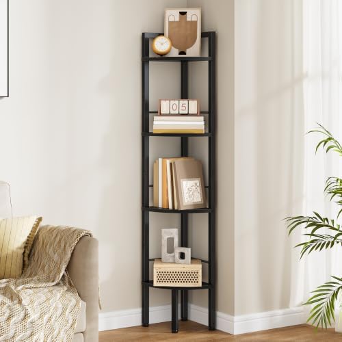 Tajsoon Small Corner Shelf Stand 4 Tier 48.5" with Metal Frame, Black by Tajsoon