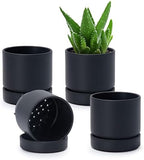 Phoenix Vine 4 Inch Planter Pot with Drainage Hole & Saucer, Deep Water Catch Tray, Straight Cylindrical Round Pot for Plants, Matte Black, Pack of 4, 23-C-R-4 by Phoenix+Vine