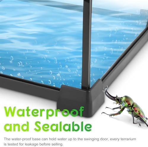 12"x8"x8" Reptile Terrarium, Double-Door Glass Terrestrial Vivarium for Burrowing Snakes Such as Hatchling Hognose Snakes, with Lock, Cable Port & Waterproof Deep Base Below Front Doors - Image 5