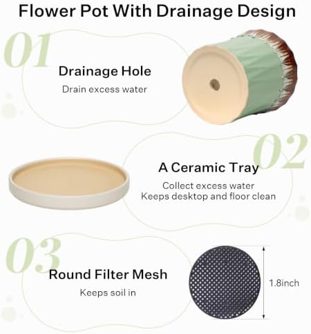 8.3 Inch Ceramic Planters with Drainage Hole and Saucer,Indoor Outdoor Large Flower Pots, Garden Pot for Plant Lovers (Drip Green) - Image 4