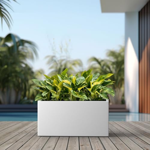 Kante Modern Rectangular White Concrete Planter 23.6" L 11.8" H 10.2" W - Image 3