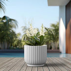 Kante Large Round Pedestal White Concrete Planter 16.7" Dia, Outdoor - Image 5