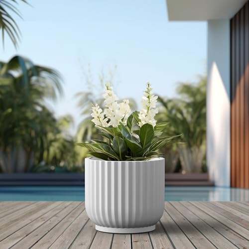 Kante Large Round Pedestal White Concrete Planter 16.7" Dia, Outdoor - Image 5