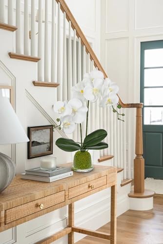 White Orchids Artificial Flowers 16.1" Faux Orchids Plant in Pot Fake Flower Arrangements with Glass Vases Small White Centerpieces for Kitchen Dining Room Tables Bathroom Nightstand Shelf Desk Decor - Image 4