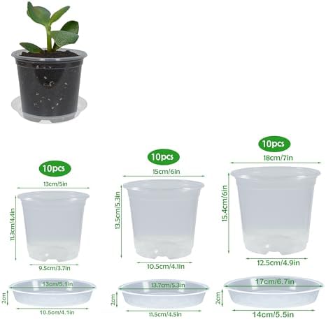30 Pack 5/6/7 Inch Clear Nursery Pots with Drainage and 30 Pack Plant Saucers, Plant Pots for Plants Transparent Potting Containers for Plants Seeding Starter Pot (Clear, 5/6/7 Inch) - Image 2
