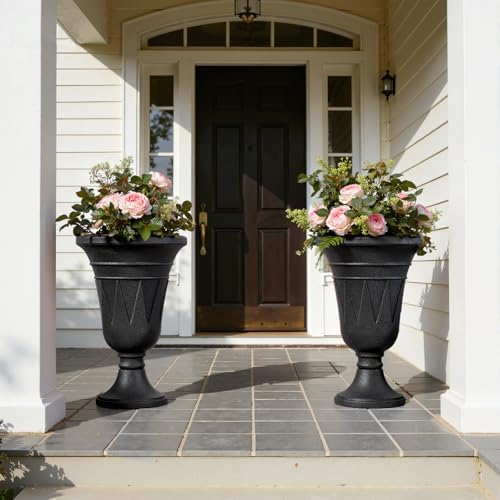 Tall Plastic Urn Planters for Outdoor Plants Set of 2-23.6" H Classic Trophy Design Indoor Large Flower Pots with Drainage Holes, Outdoor Planters for Porch Decor/Garden Vase, Black - Image 6
