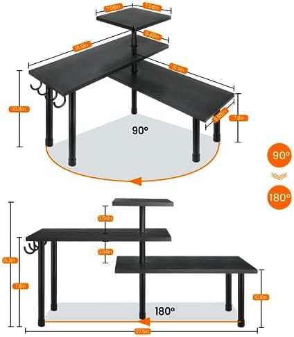 Homode Bathroom Counter Organizer Corner Shelf, Kitchen Countertop Organizer, 3 Tier Wood Counter Shelf Stand for Over The Sink, Coffee Station, Desktop, Black - Image 2