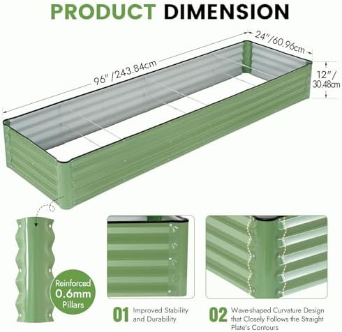INNO STAGE Galvanized Raised Bed, 8x2x1ft Garden Beds Outdoor, Olive Green - Image 2