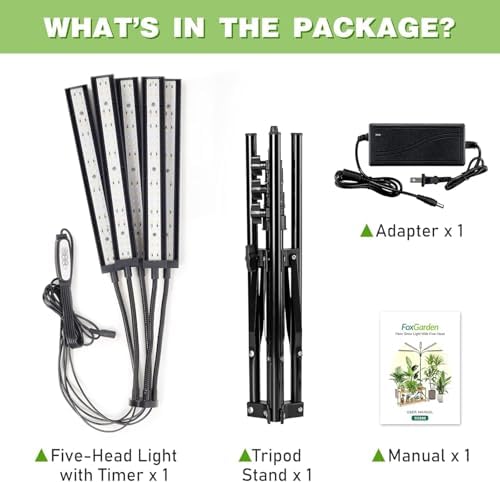 FOXGARDEN Grow Lights for Indoor Plants 5-Head Full Spectrum with Tripod Stand, Timer, Dimmable Flexible Goosenecks for Indoor Potted Plants - Image 6