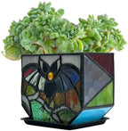 Stained Glass Bat Planter with Drainage Holes, Cute Planter Pots for Indoor Plants, Halloween Stained Glass Bat Decor, Bat Suncatcher Flower Pot, Bat Gifts 4.6x5.15x3 in by Entlityful