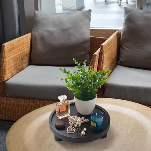 2 Pcs Wood Riser for Display, Round Wooden Tray Decor, Farmhouse Pedestal Stand, Decorative Riser Tray for Kitchen or Bathroom Counter, Black - Image 4