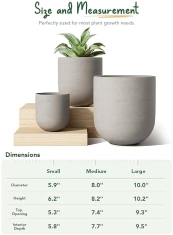 LE TAUCI 6, 8 & 10 Inch Ceramic Planter Set for Indoor Plants, Neutral Gray - Image 4