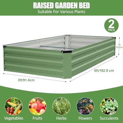 Galvanized Raised Garden Bed Outdoor 2Pack 6x3x1ft Olive Green - Image 3