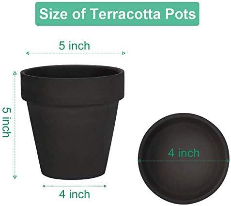 vensovo 5 Inch Black Terracotta & Clay Pots with Saucer, 6 Pack - Image 2