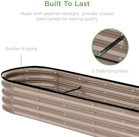 Best Choice Products 8x2x1ft Outdoor Metal Raised Garden Bed, Oval Deep Root Planter Box for Vegetables, Flowers, Herbs, and Succulents w/ 108 Gallon Capacity - Taupe - Image 5