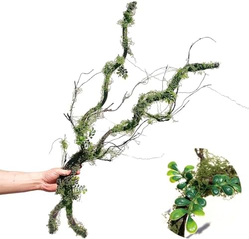 43 inches Moss Twig Vines Artificial Trees Branches Jungle Climber Fake Greenery Twigs Trunk with Greenery for Home Decor Garden Landscape Hanging Reptile Habitat Decor (Green - Pack of 2) by Dophinena
