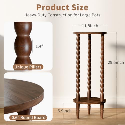 30" Tall Plant Stand Indoor, Round Rubber Wood Corner Plant Shelf Holder - Image 7
