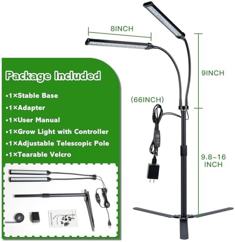 Grow Lights for Indoor Plants, Full Spectrum LED Tabletop Plant Lights for Indoor Growing, Dual-Head Gooseneck Plant Lamp with 5 Dimmable & Auto On/Off 4/8/12/18H Timer, Height Adjustable 9.8-25'' - Image 7
