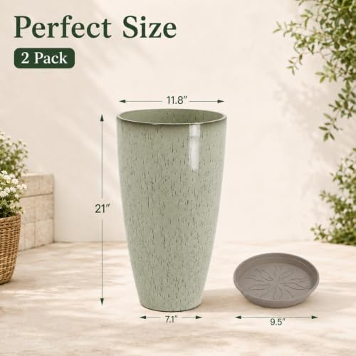 Neoaider Set of 2 Tall Planter, 21 inch Large Plastic Planter, Drip Glaze - Image 3