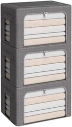 CYhom 3Pack Foldable Storage Bins - Frame Storage Box Linen Fabric Stackable Clothes Container Organizer with Clear Window & Carry Handles Large Capacity (Medium-36L, Dark Gray) by CYhom