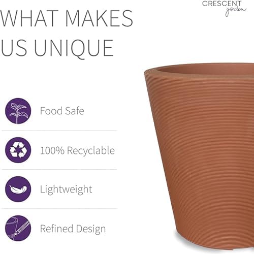 Crescent Garden Madison Planter– Weather-Resistant, Double Walled Indoor/Outdoor Plant Pot with Drain Hole – Durable All-Season Plastic Flower Container, 14" W (Terracotta-Colored) - Image 4