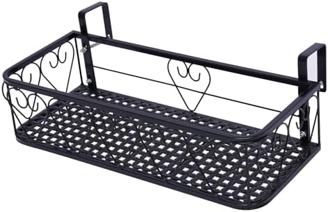 Floating Garden Railing Planter Shelf Balcony Hanging Flower Rack Basket with Hooks Iron Railing Planter Holder Decorative Window Flower Pot Stand for Outdoor Garden Plants Fence Patio by Unknown