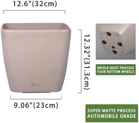 Dexceder 13x12 Self Watering Planter with Wheels (Taupe Matte) - Image 3