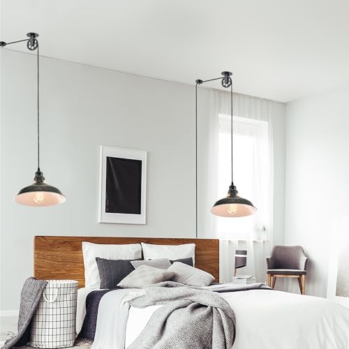 Plug in Pendant Light With Switch,Vintage Industrial Design,16.4ft Cord,Adjustable Pulley,Easy Install,Ideal For Living Room,Pool Table,Bedroom,Kitchen,Sloped Ceiling,Bar,Outdoor Shed(Silver Black) - Image 5