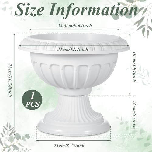 Zhehao 1 Pcs Plastic Urn Planters 12 x 10 Inch Urn Planters for Outdoor - Image 2