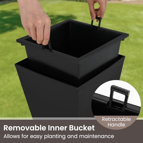 GIANTEX 22.5'' Square Taper Planter Set 2, Self-Watering Flower Pots, Black - Image 5