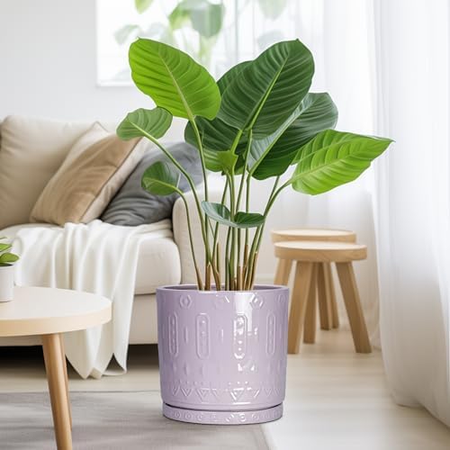 Eightpot 10 Inch Planter, Ceramic Plant Pots for Indoor Outdoor, Round Pot for Plants with Drainage Hole and Sacuer, Boho Plant Pot, Decorative Flower Pots, Living Room Decor, Purple - Image 4